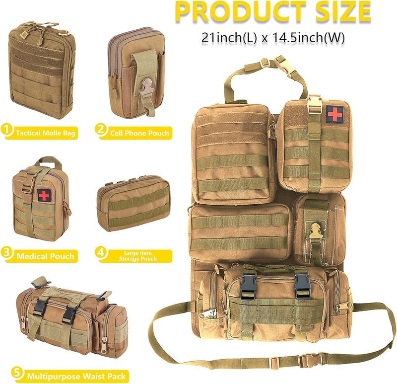 Jimikay Universal Tactical Seat ​Back Organizer Vehicle Molle Panel Organizer Storage Bag with 5 Detachable Molle Pouch for All Vehicel Such as Jeep,Truck,SUV, Car, Ford,Chevy etc - Image 2